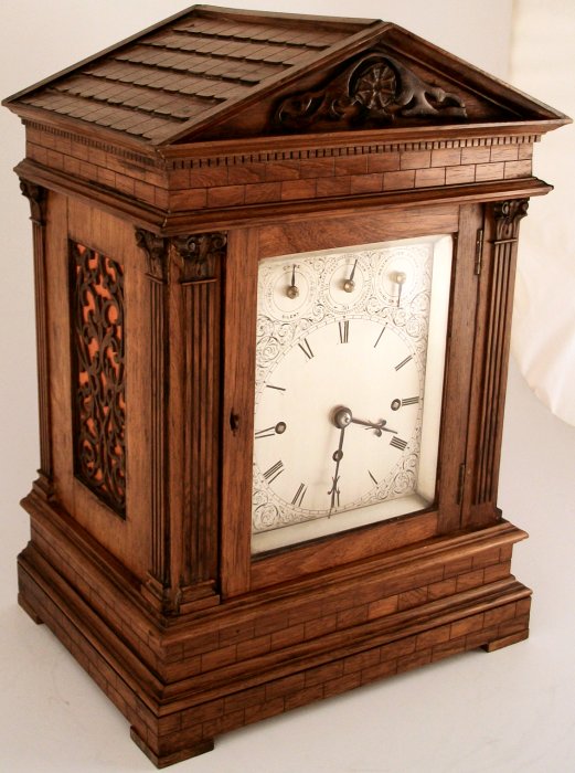 Small antique quarter chiming walnut cased bracket clock Ian Burton